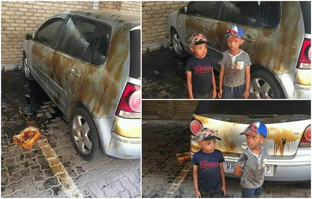 2 kids empty keg of oil over parent's car, generate reactions on Twitter