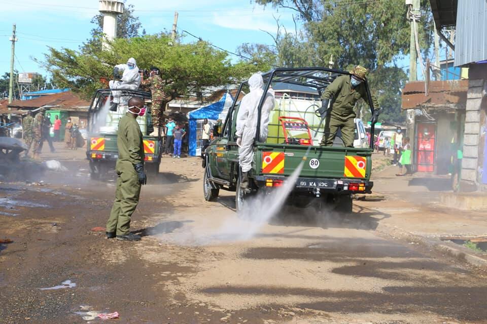 KDF disinfects Kibra streets to curb spread of COVID-19