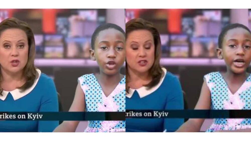 Little girl mimics professional news anchor