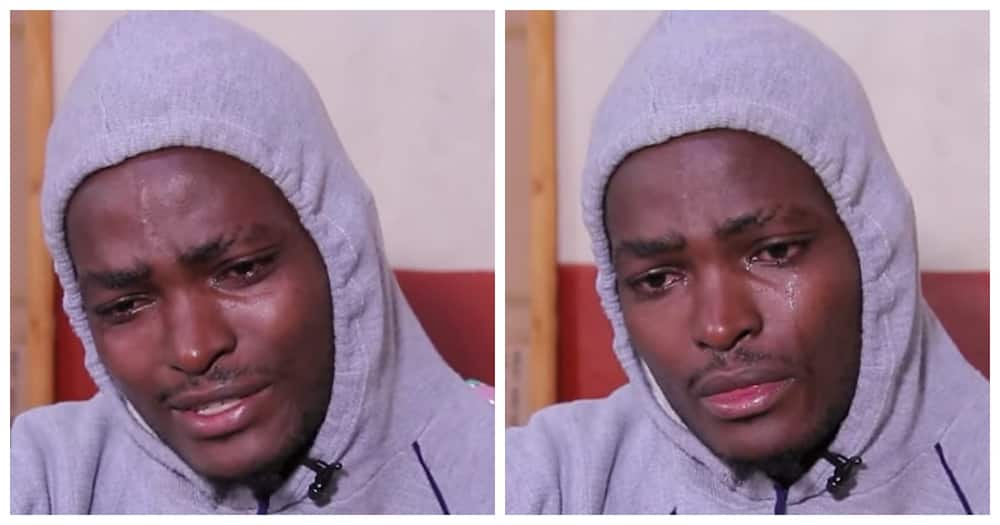 Abdul Rajab sheds tears during an interview with TUKO tv.