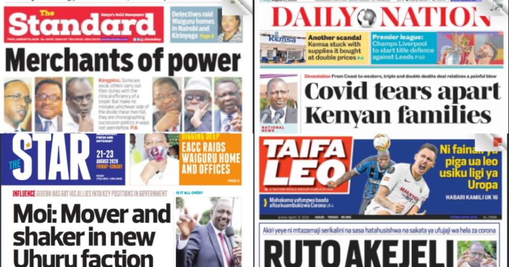 Kenyan newspapers review for August 21: State House operative Njee Muturi among five revered Kenyan power brokers