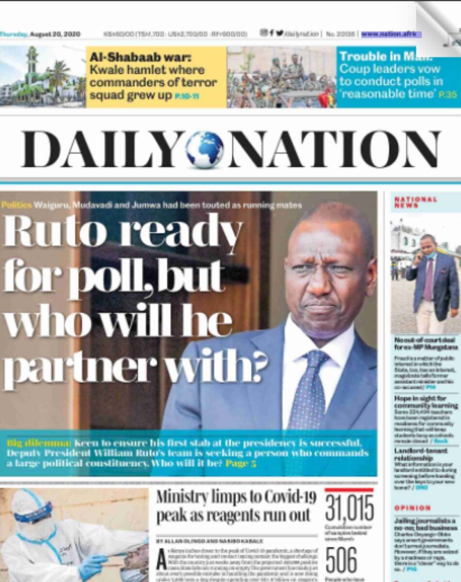 Kenyan newspapers review for August 20: Senate committee pampers Matiang'i with praise in private session