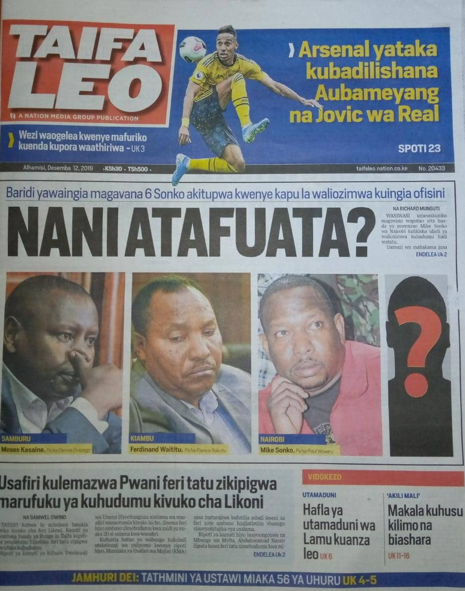 Magazeti ya Kenya Alhamisi,Desemba12: Walioachia masomo yao sekondari ndio wanamiliki biashara kubwa Kenya