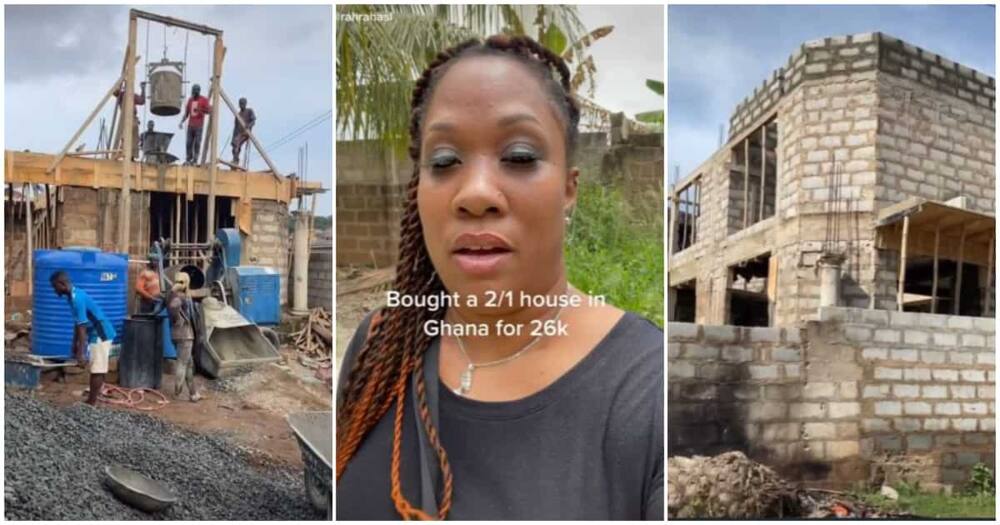 A lady shares progress of her uncompleted house in Ghana