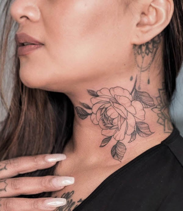 rose neck tattoos for girls