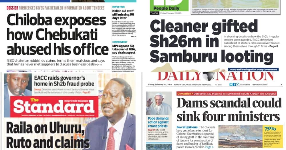 Kenyan newspapers review for February 22: Chiloba fights back, exposes Chebukati's dirty deals at IEBC