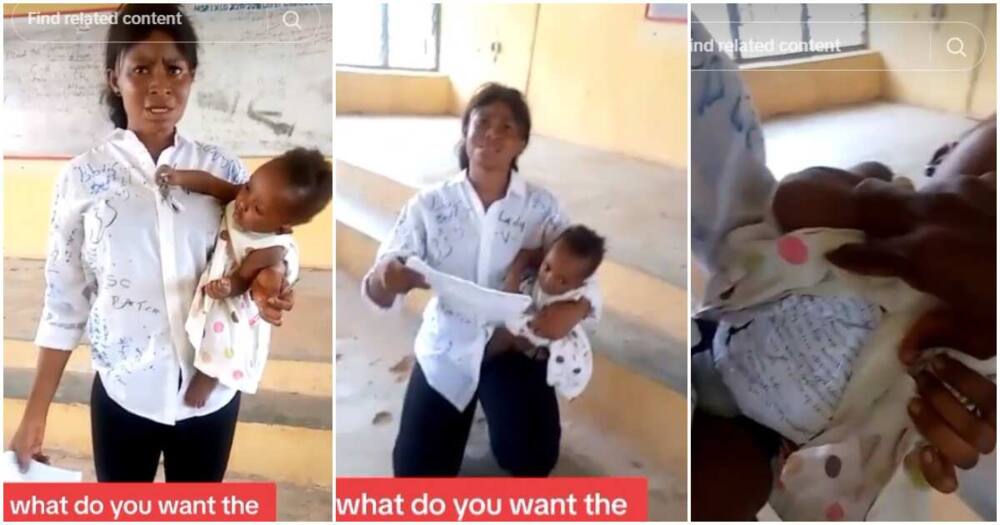 Mum cheats with baby, exam hall, examination malpractice