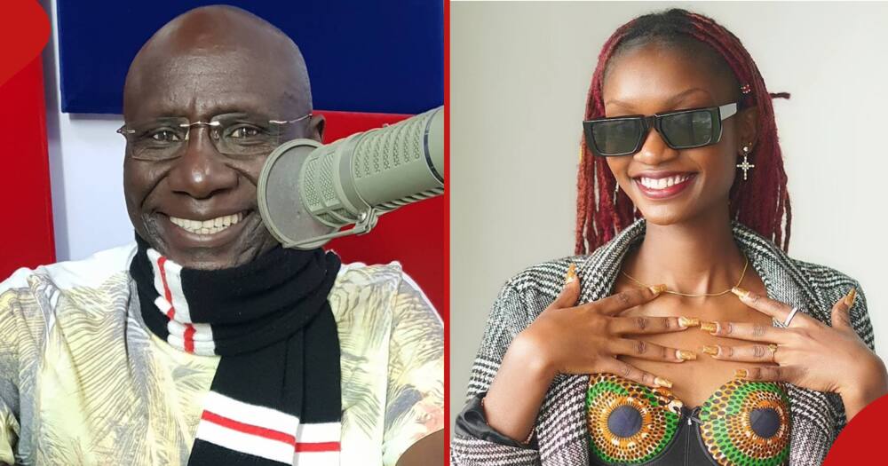 A collage between radio presenters Fred Obachi Machoka and Natalie Githinji