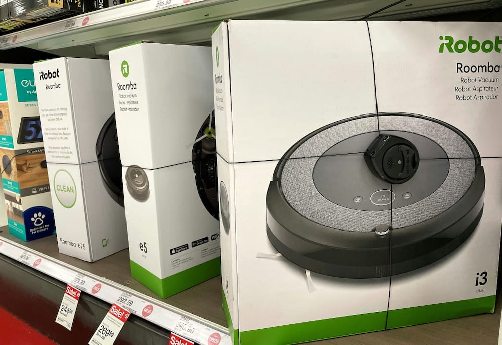 Roomba robot vacuums made by iRobot are displayed on a shelf at a Target store in San Rafael, California