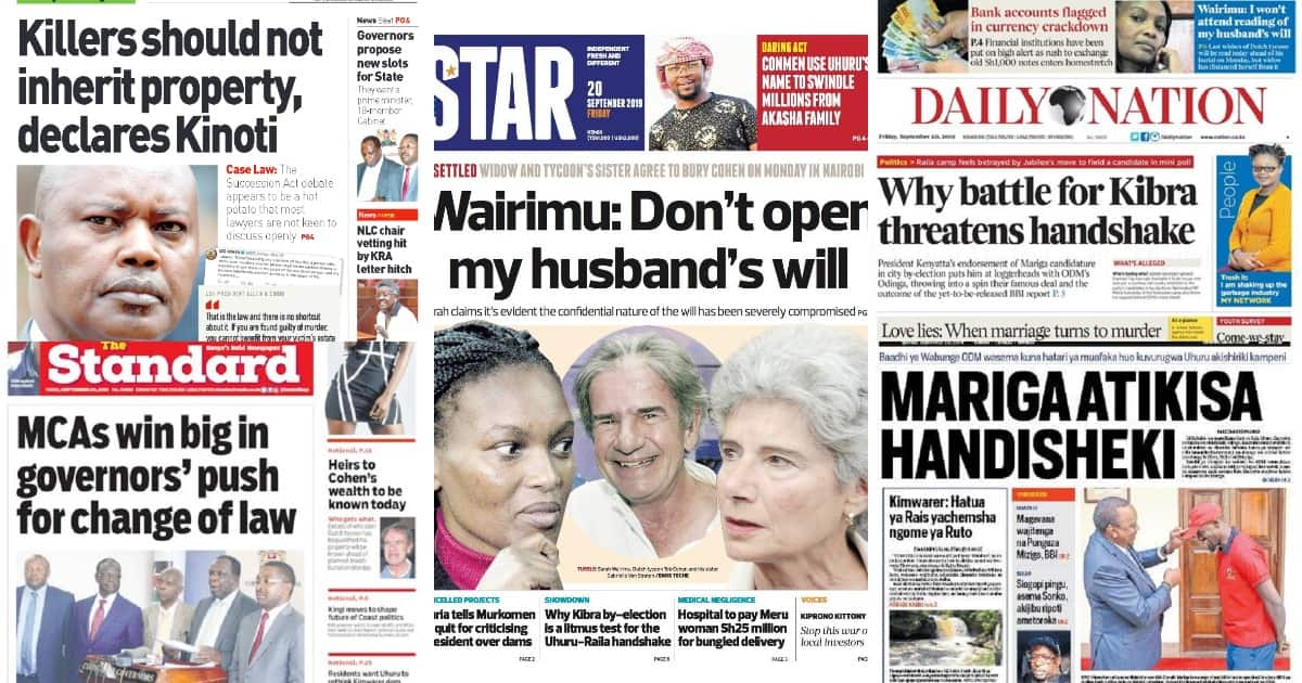 Kenyan newspapers review for Friday 20: Sarah Wairimu refuses to attend ...