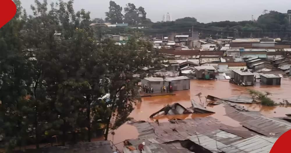 Mathare houses submerged after heavy rains caused floods.