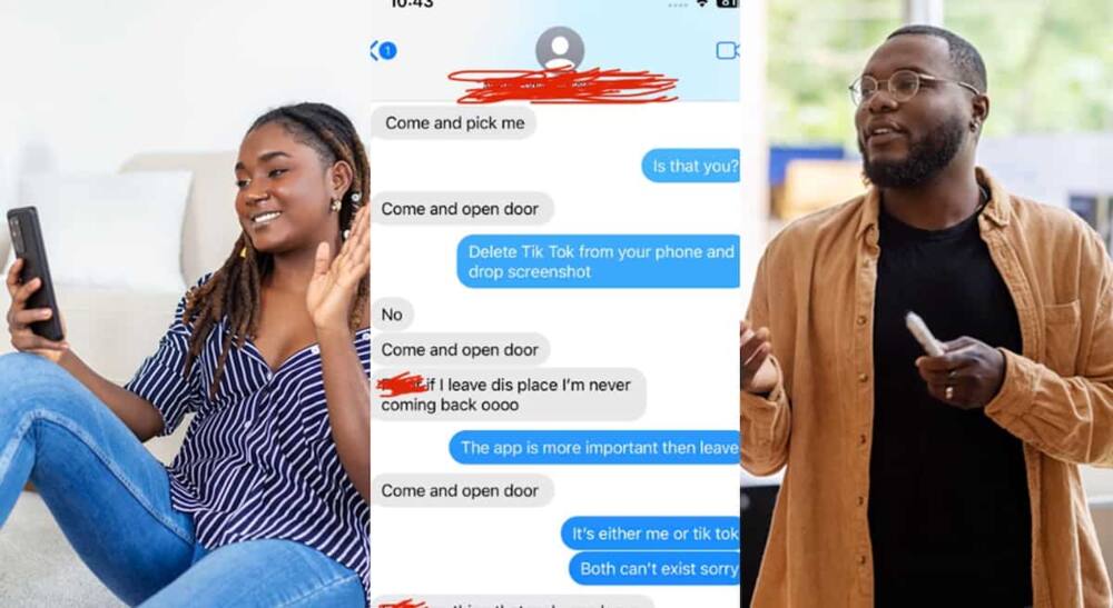 Photos of leaked chats as man dumps his woman over TikTok.