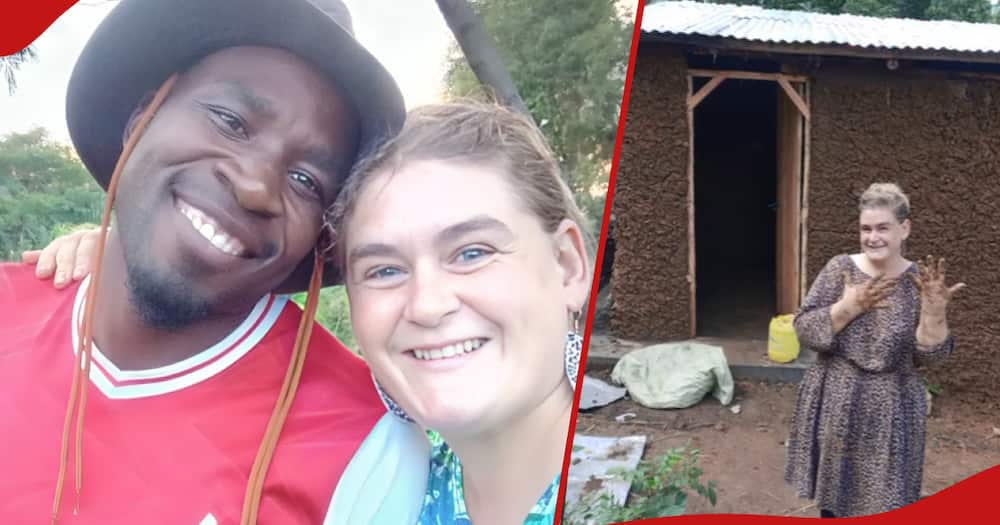 Mzungu Carey Joy (l) and her husband, Albert Wanyonyi, during their happy days, the mother of two (r) poses for a photo in front of their newly built house.