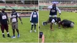 Ferdinand Omanyala, Khaligraph Jones Show Impressive Muscle Power as They Face Off with Press Ups