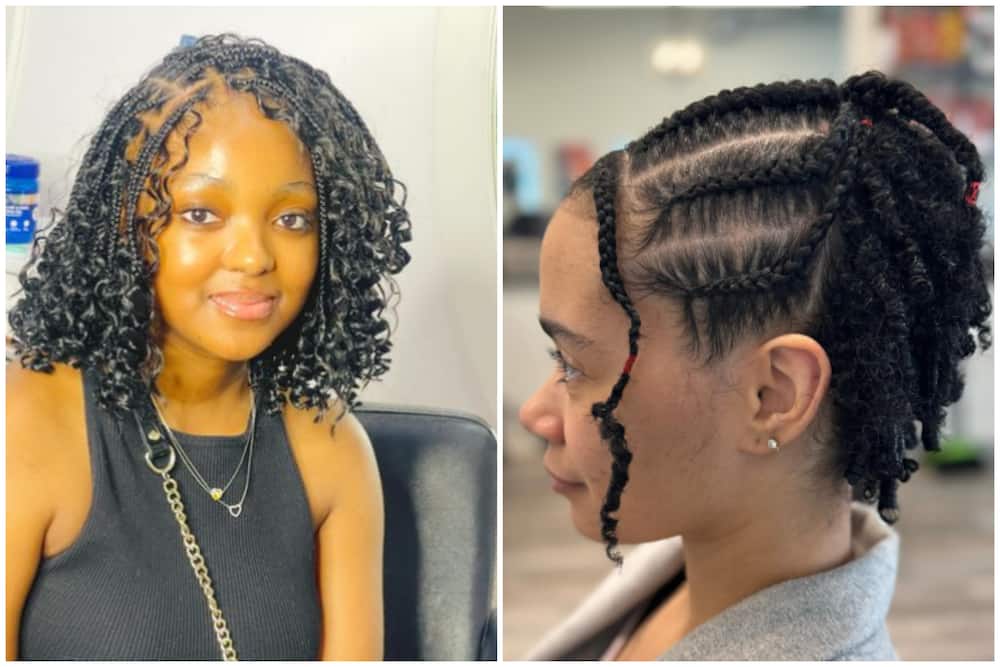 Women with cornrow braids with curls