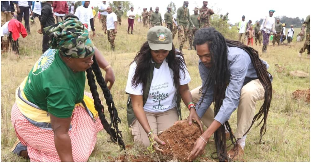 Kimathi's daughter planting trees.