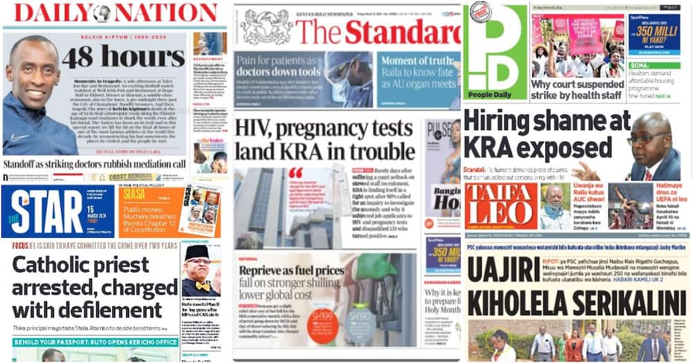 Kenyan newspaper headlines on Friday, March 15.