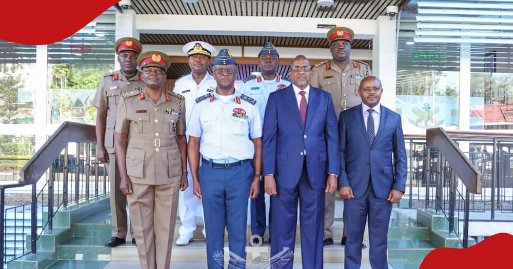 Defence CS Aden Duale poses with promoted defence forces officers