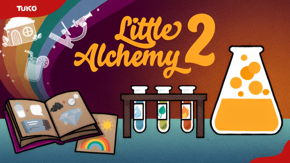 The cover art of Little Alchemy 2 showcasing various chemical elements.