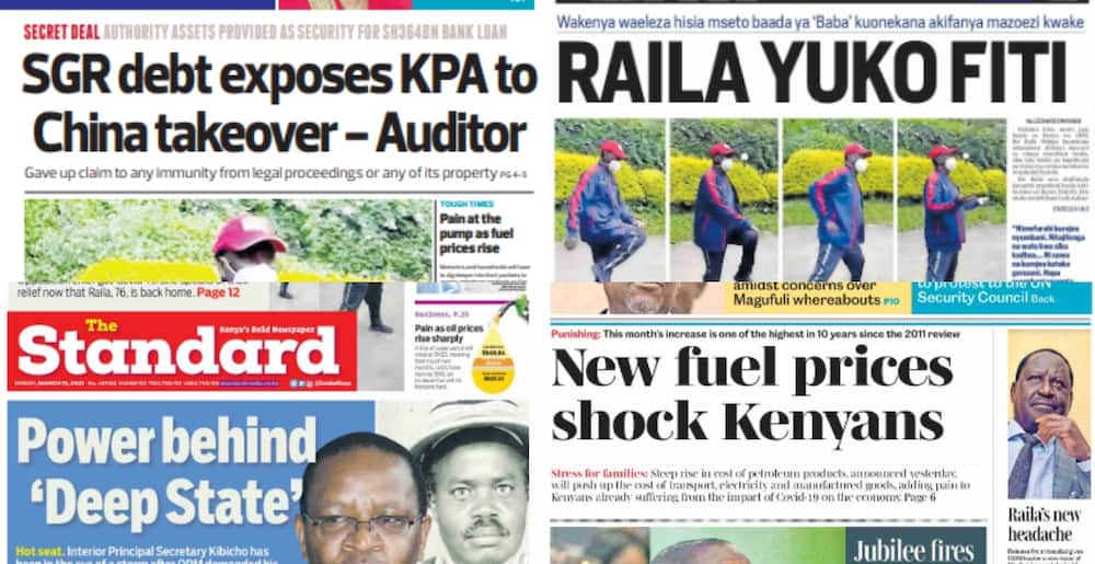 Newspapers review for March 15: Ida Odinga says family panicked when Raila tested positive for COVID-19