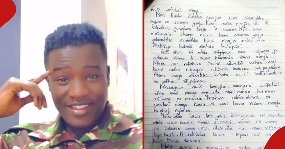 Collins Kibet (left) who died in Qatar. On the left, is a Form One girl's letter.