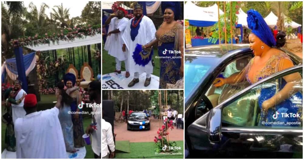 Bride breaks down in tears, groom gifts bride a car, Nigerian wedding