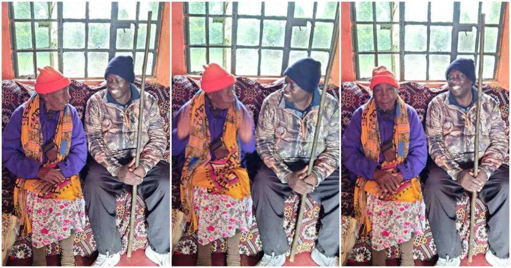 Rigathi Gachagua enjoys light moments with his aunt, Gladys Muthoni.