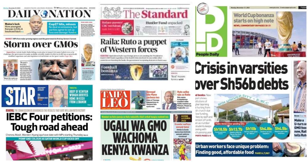 Magazetini Novemba 21: Raila Amsuta Vikali Ruto kwa Kuagiza Mahindi ya GMO.