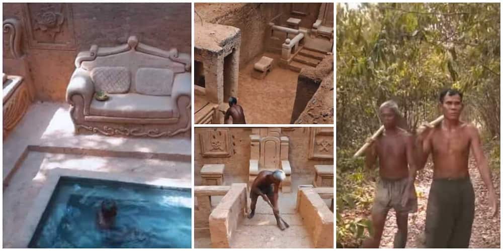 4 men construct house that has a swimming pool in village with only mud, video causes stir.