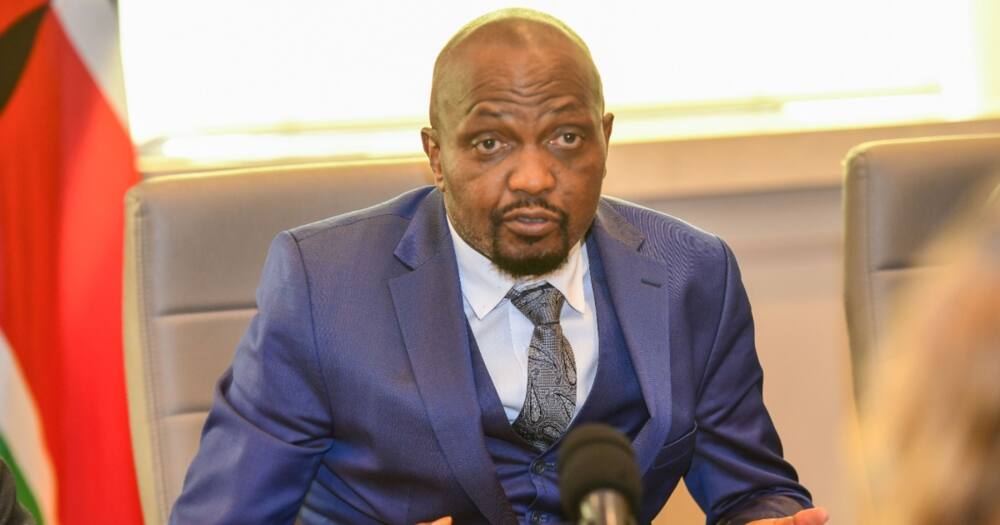 Trade CS Moses Kuria speaks on April 25.