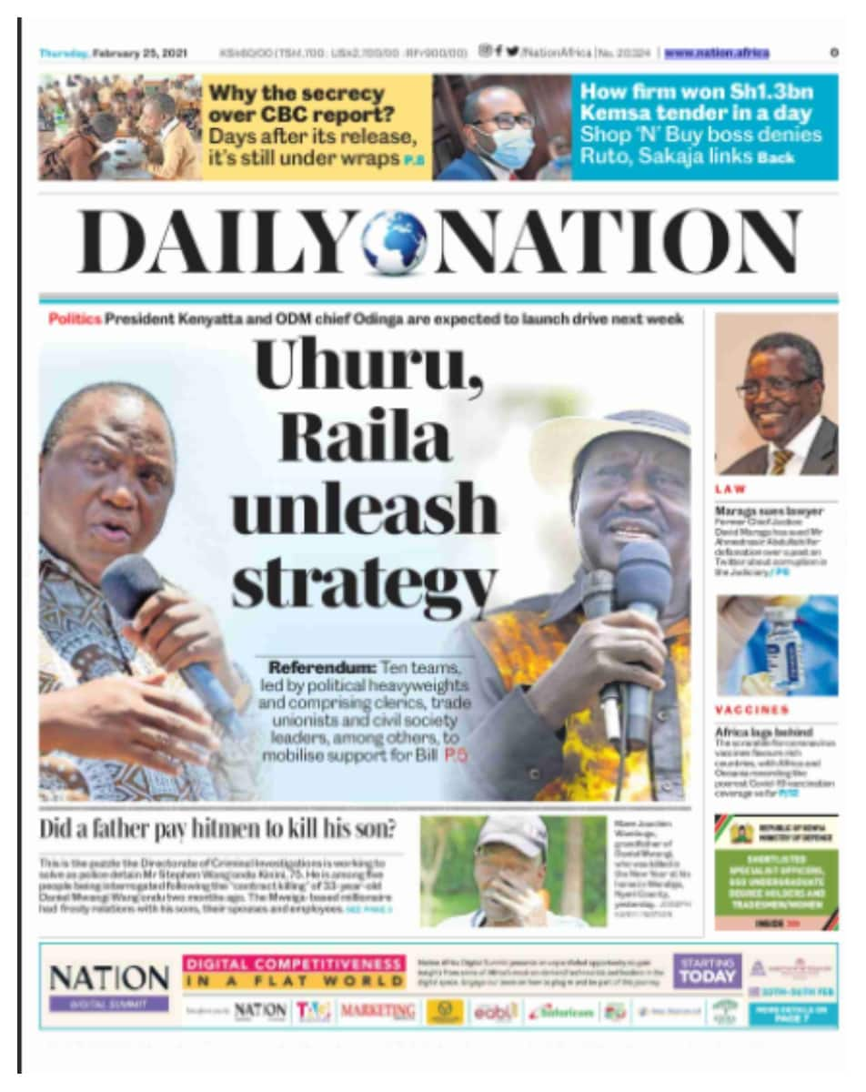 Daily Nation newspaper for February 25. Photo: UGC.