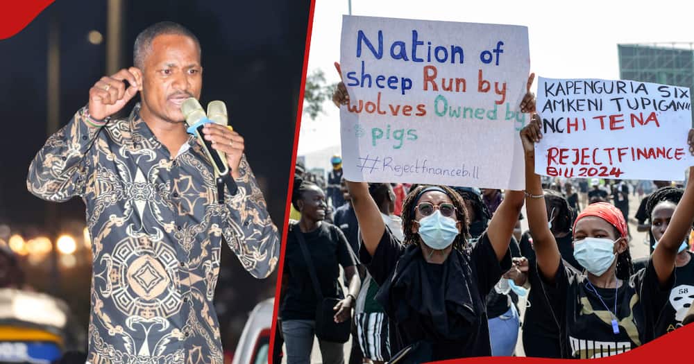 Collage of Babu Owino (l) and protesters (l)