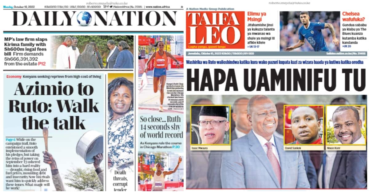 Kenyan Newspapers, October 10: Rigathi Gachagua Hints KK Loyalists Will ...