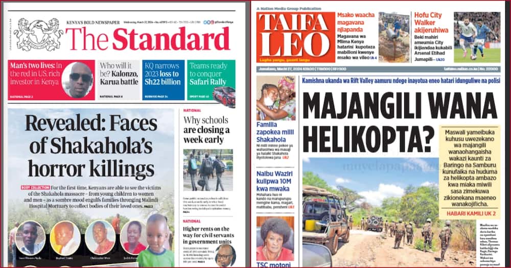 Headlines on Kenyan newspapers on Wednesday, March 27.
