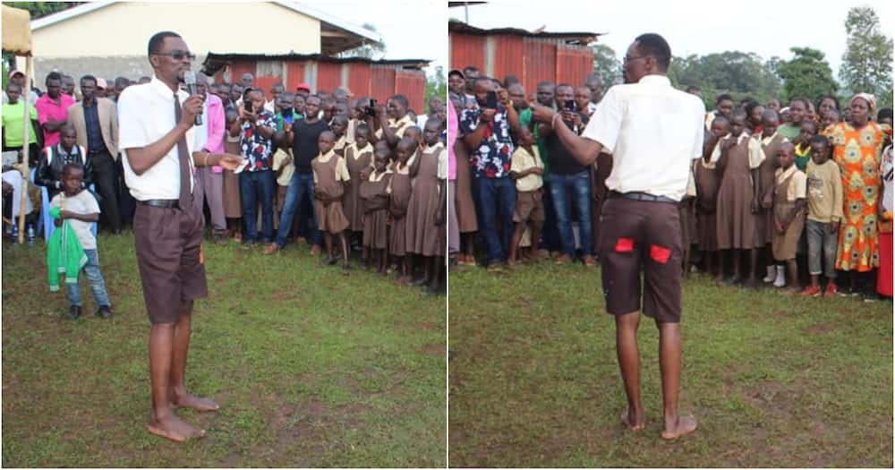 Kimilili MP Didmus Barasa wears patched short, walks bare feet to inspire pupils