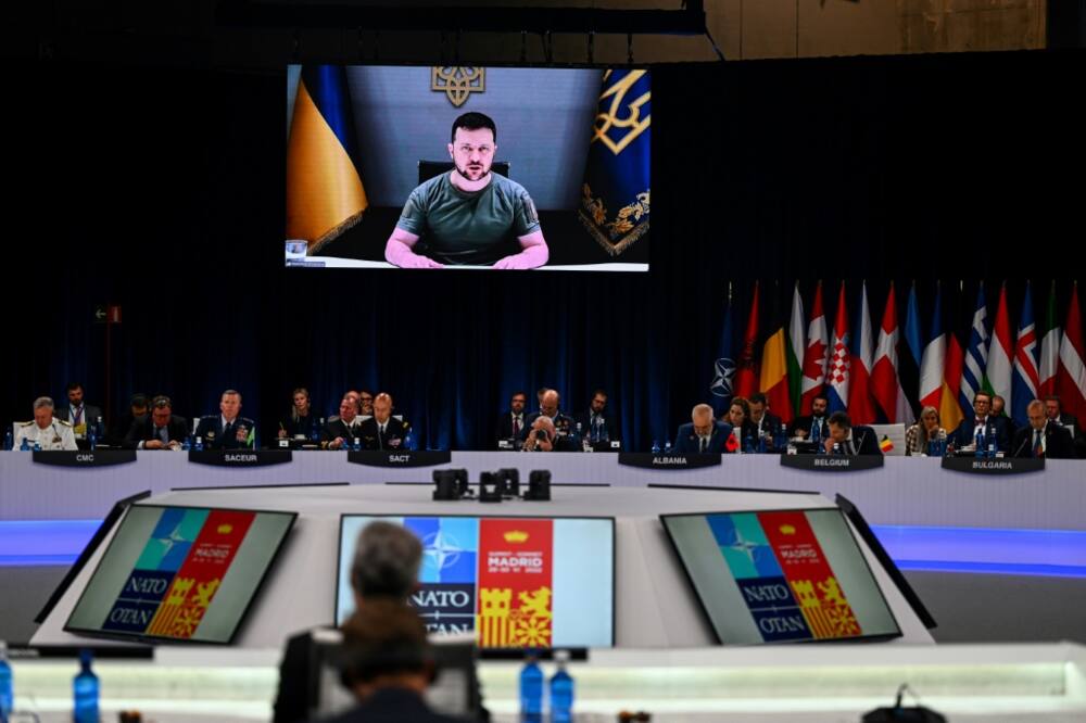 Ukraine's President Volodymyr Zelensky was unable to attend the NATO summit in person as he marshalls the defence of his homeland, but addressed Western leaders by videolink