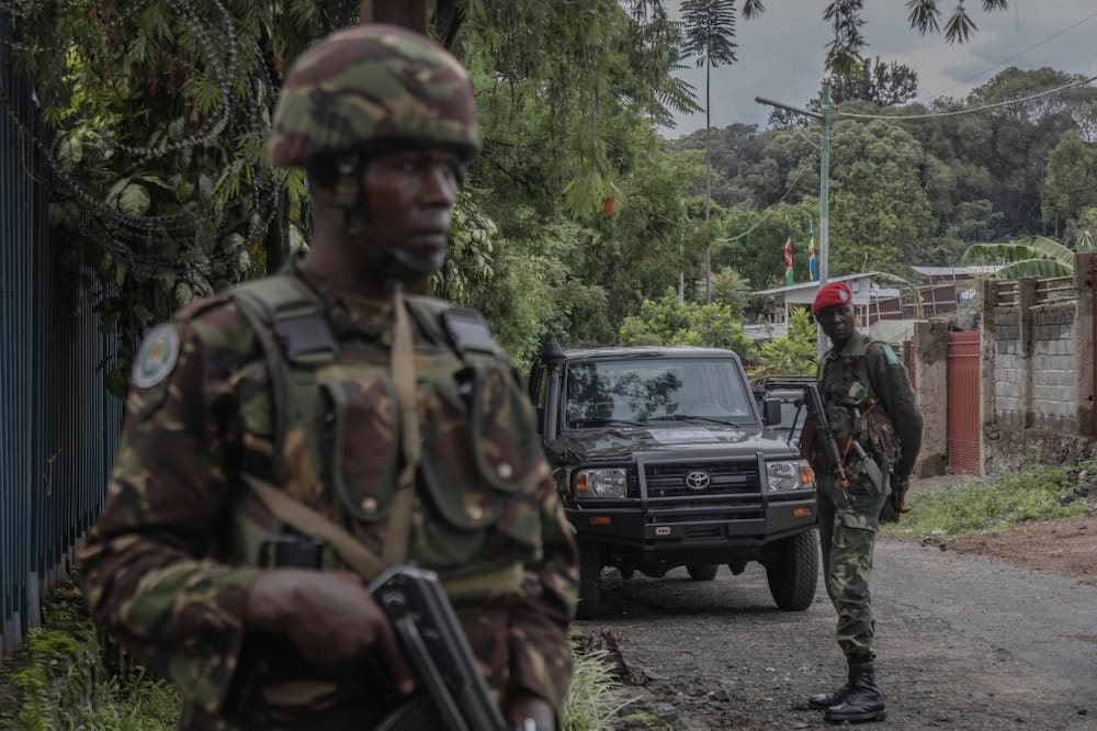 Congolese and Kenyan troops on patrol in Goma last week