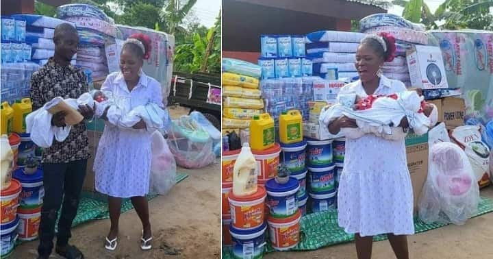 Blind mum of triplets receives gifts