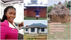 "May God lift you": Lady builds house for parents, gives them better structure with husband's help
