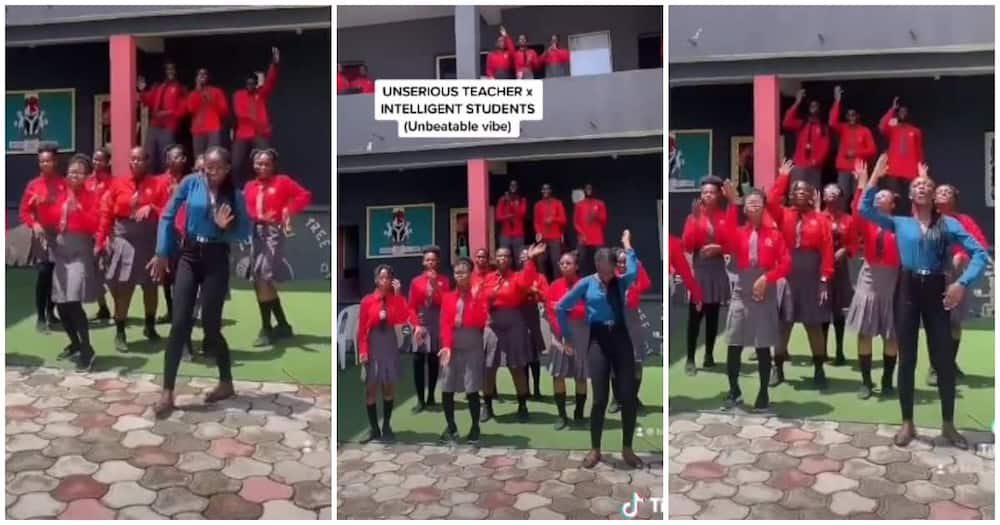 Teacher dand the students had synchronised choreography. Photo: TikTok/@Blaq_dehbee.