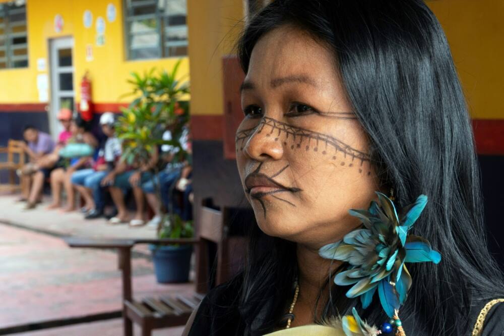Ticuna Indigenous leader Geraci Aicuna dos Santos waits to vote in Brazil's presidential election