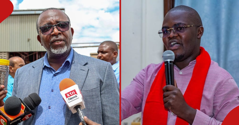 Agriculture CS Mithika Linturi (left) and Jubilee Youth chair Advice Mundalo (right).