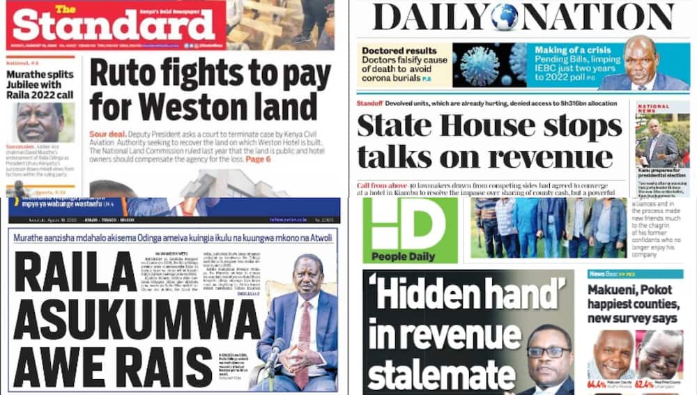 Kenyan newspapers review for August 10: Jubilee politicians slam Murathe for fronting Raila as best successor for Uhuru