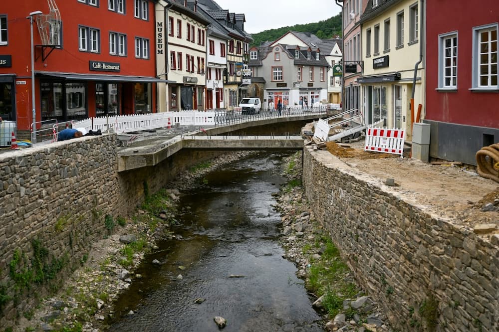 The Erft river in the German town of Bad Muenstereifel was one of many that completely burst their banks in the devastating floods of July 2021.