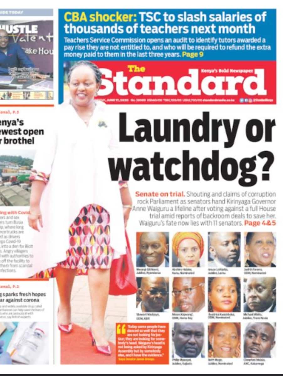 Kenyan newspapers for June 17: Waiguru's KSh 92 million tender scam that could sink her