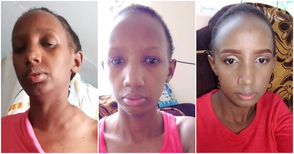 Jeniffer Wanjiru before (l-m) and after (r) pictures.