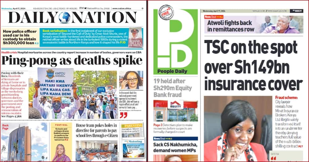 Front headlines for Daily Nation and People Daily on April 17.