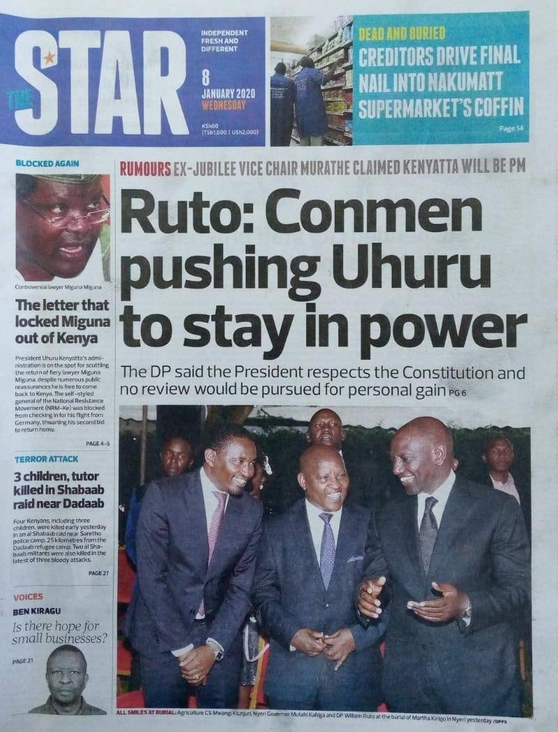 Kenyan newspapers review for January 8: Ruto, Raila to battle over control of Council of Governors ahead of elections