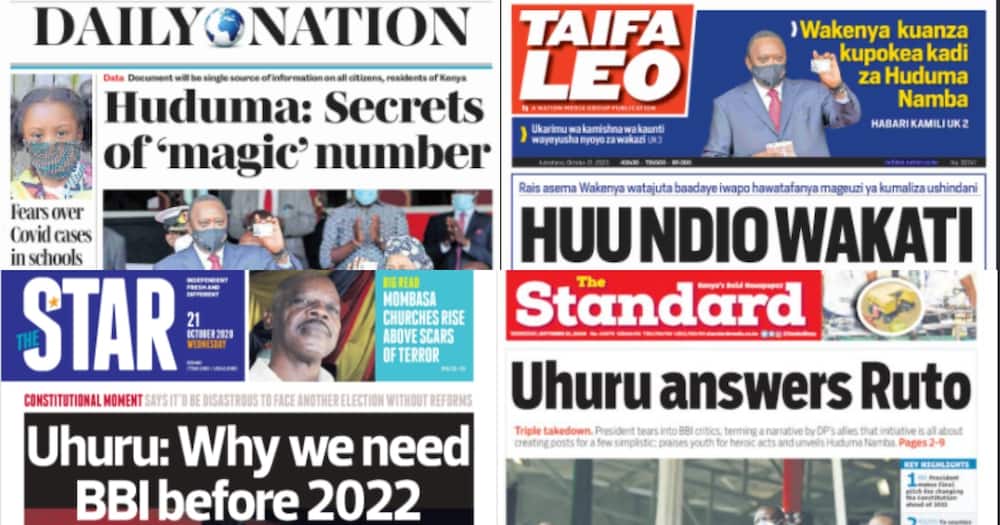 Kenyan newspapers review for Oct 21: Gov't to issue 3 types of Huduma Namba
