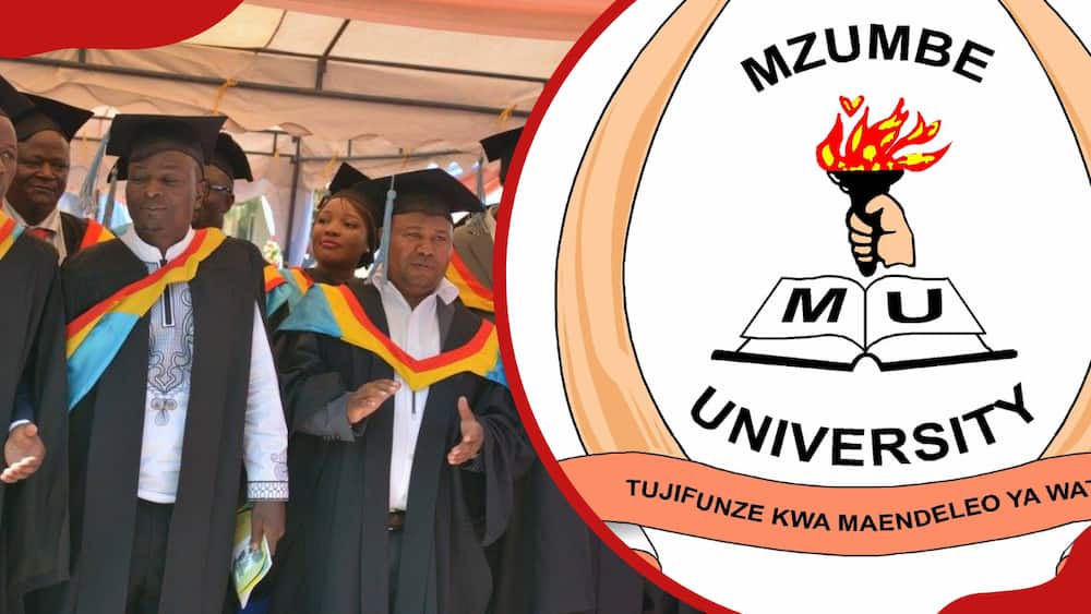 Mzumbe University logo and graduates